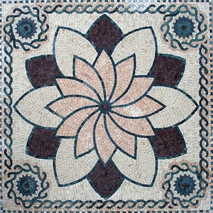 40" Floral Marble Mosaic Tile Medallion: Indoor/Outdoor Art