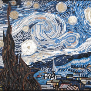 VAN GOGH BACKSPLASH | Stary Night Landscape Medallion Mosaic Art Tiles | Vincent Van Gogh Artwork Mosaic Tiles For House Warming