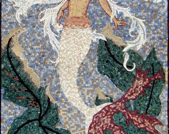 Mermaid in the Sea Marble Mosaic Wall Art Mural