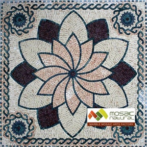 Floral Marble Mosaic Tile: 36" Geometric Inlay Artwork