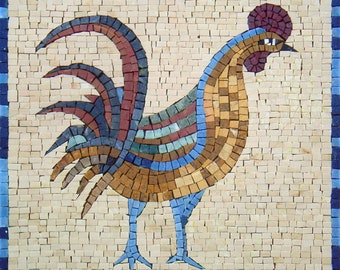 Handmade Rooster Mosaic Tile Art: Kitchen Backsplash or Farm Wall Decor