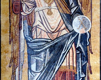 36"x71" Archangel Michael Mosaic – Byzantine Icon Reproduction, Christian Religious Decor, Customization available