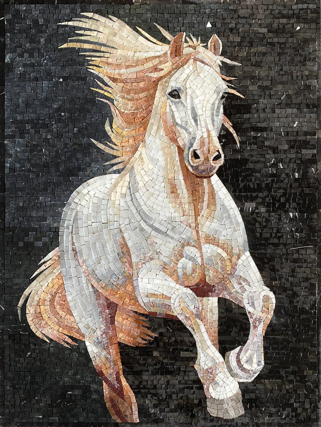 手作りの大理石の馬のモザイクタイルアート：走る牡馬の肖像 - Etsy 日本