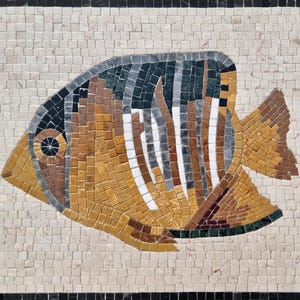 16&quot;x12&quot; Fish Mosaic Kitchen Backsplash – Custom Handmade Marble Tile Art, Nautical Wall Decor, Customization available