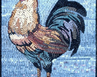 ROOSTER WALL ART - Chicken Wall Art Mosaic Tile Wall Art - Nature Marble Creature Tile Wall Art - Handmade Home Wall Decoration