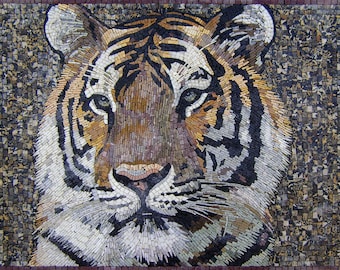 Handmade Handcrafted Tiger Portrait Marble Mosaic Wall Art