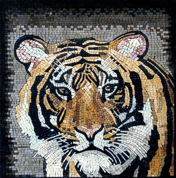 手作りの虎モザイクタイルアート：野生動物の壁画（32インチ×32インチ