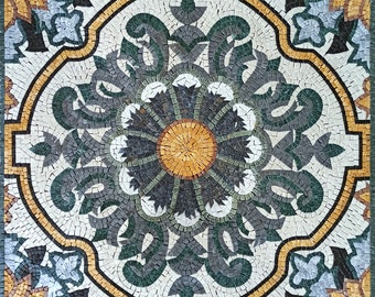 32" Handmade Geometrical Marble Mosaic Inlay Art Stone Tile Decor