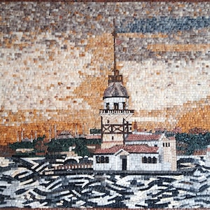 COASTAL CITY Mosaikfliesen | Coastal Island Beach Meisterstück Kunstwerk Fliesen für Wohnzimmerwand | Antike klassische Kunstfliesen