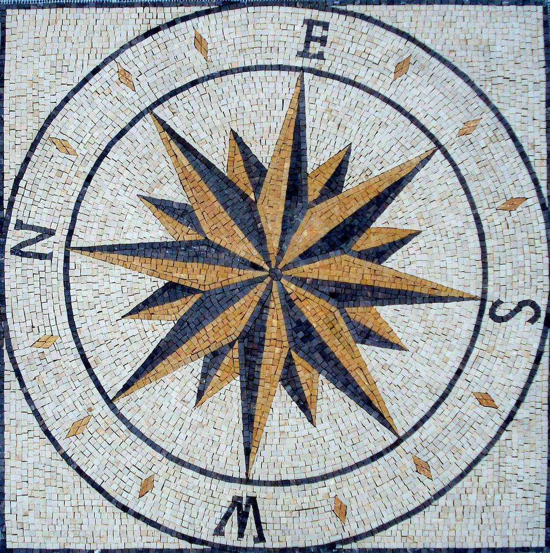 40" Compass Rose Mosaic Tile: Nautical Home Decor - Etsy