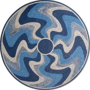 Handmade Marble Mosaic Medallion – 40" Tile Art, Poolside Décor