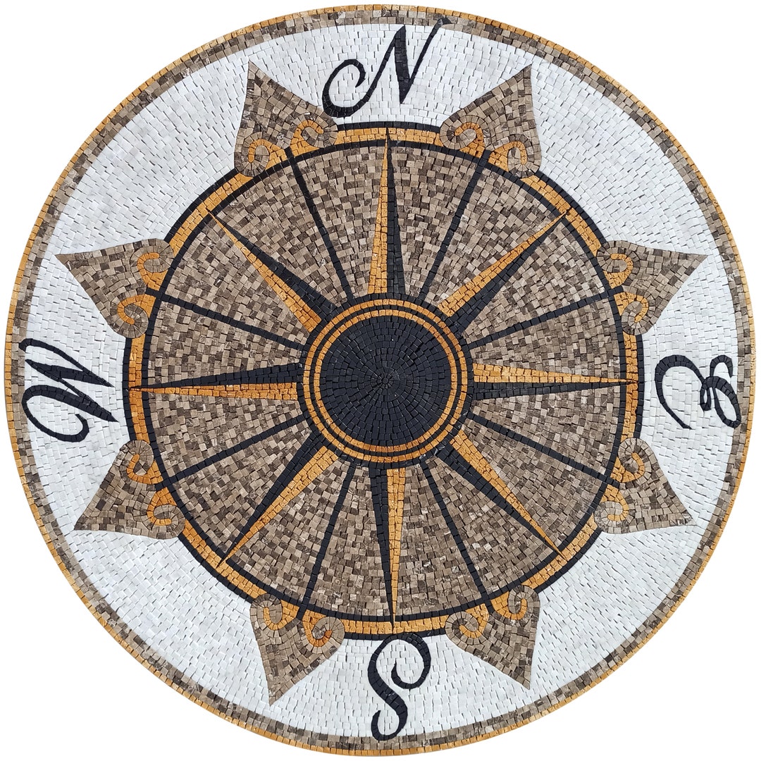 NAUTICAL COMPASS BACKSPLASH | Windrose Mosaic Artwork Tiles for Home ...