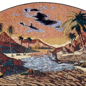 OCEAN MOSAIC TILES | Palm Trees And Lake In Desert Artwork Tiles For Living Room Walls | Tiles For Interior And Outdoor Entry And Walls