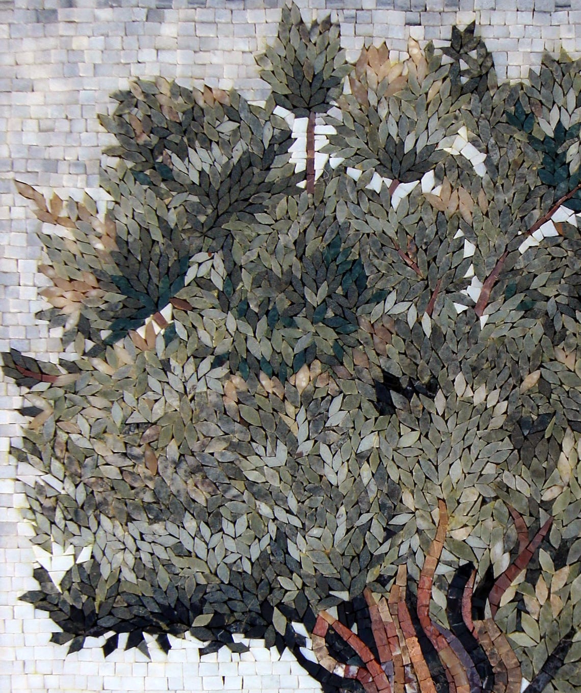 Tiling Tree Background Handmade Olive Tree Mosaic Art: Marble Backsplash Tile (28” X 22.5