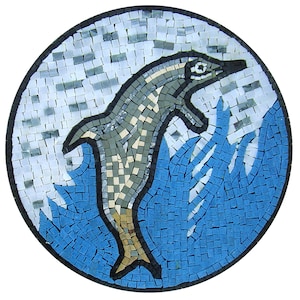 DOLPHIN MOSAIC BACKSPLASH | Sea Animal Round Shape Mosaic Backsplash For Living Room Walls |Dolphin Jumping Artwork Tiles For Kids Room