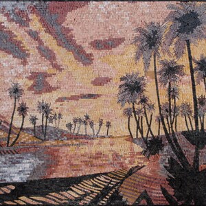 DESERT MOSAIC TILES | Palm Trees In Desert Artwork Tiles For Living Room Decor | Tiles For Interior And Outdoor Entry And Walls