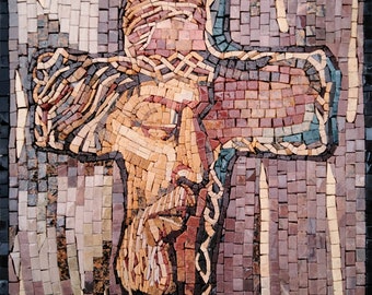 RELIGIOUS MOSAIC TILES | Jesus And Cross Sign Mosaic Art Tiles For Christians | Christ Faith Artwork Murals For New Home And Church Walls