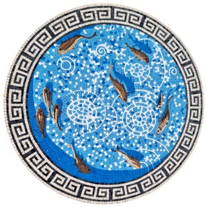 FISH MOSAIC MURALS| Sea Creatures Mosaic Tiles For Home Kitchen And House Warming | Fish Swimming In Pool Art Backsplash For Kitchen Wall