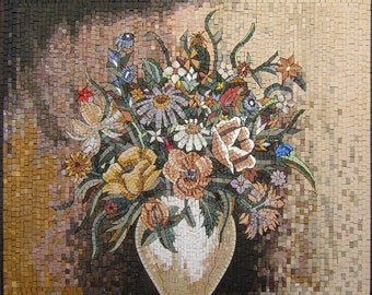 COLORFUL FLOWER ART- Handmade Flowers Vase Bouquet Mosaic Wall Artwork.