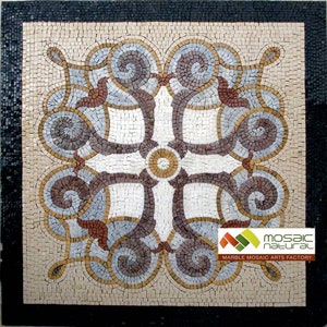 36” Medallion Mosaic Tile: Geometric Floral Marble Inlay