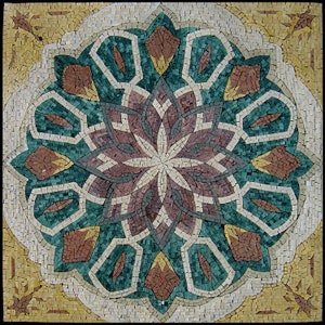 36” Geometric Marble Mosaic Tile: Handmade Inlay Artwork