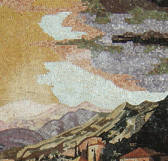 手作りの海景モザイク壁画：大理石タイルアート、リビングルームの装飾
