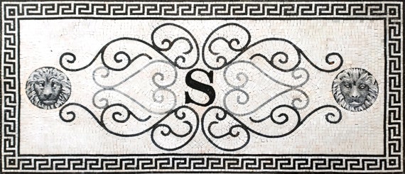 Handmade Lion Art Marble Mosaic Rug: Black and White Home Decor