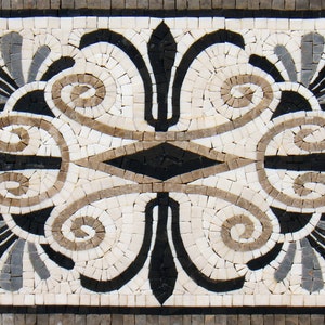 Handmade Geometric Marble Mosaic Tile: Hallway Medallion, 24”