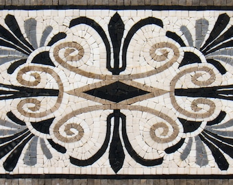 Handmade Geometric Marble Mosaic Tile: Hallway Medallion, 24”