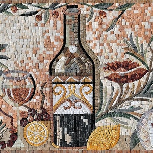 STIL-LIFE MOSAICART | Flower, Lemon And Wine Mosaic Backsplash For Kitchen Wall Décor | Kitchen Backsplash For New Home