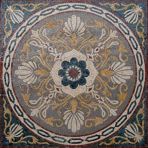 GEMOETRICAL MOSAIC BACKSPLASH | Inlay Square Medallion Mosaic Tiles For Hallway Entry | Botanical Mosaic Tile For Home Interior Walls