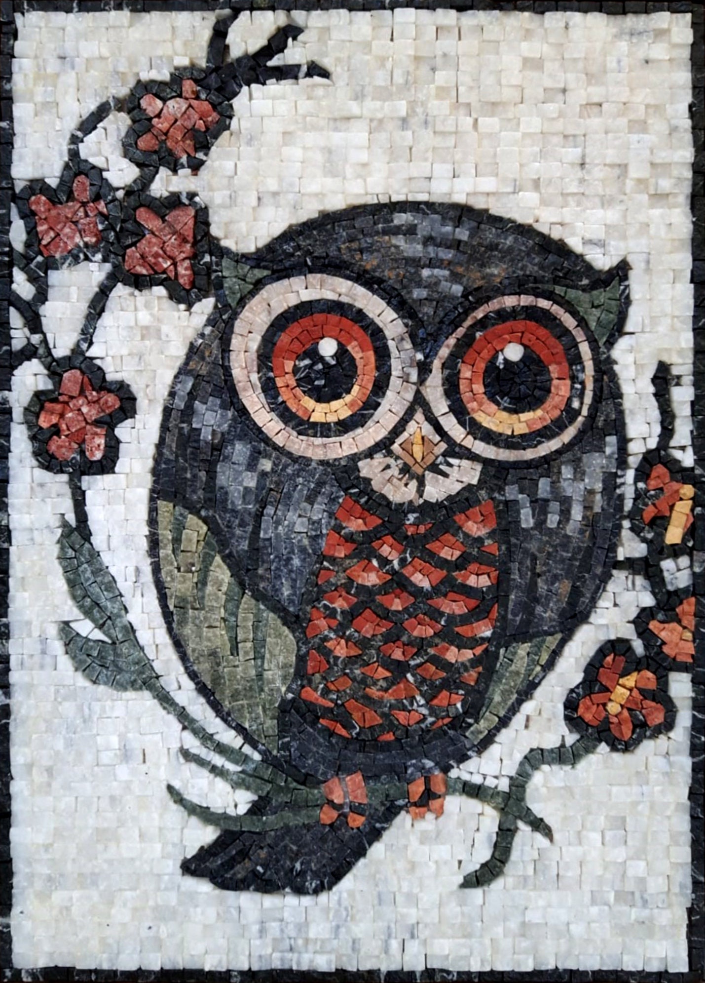 手作りのフクロウモザイク：大理石の壁アートタイルのバック