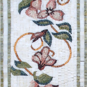 Floral Mosaic Tile Border: Botanical Bathroom Wall Decor, 12"