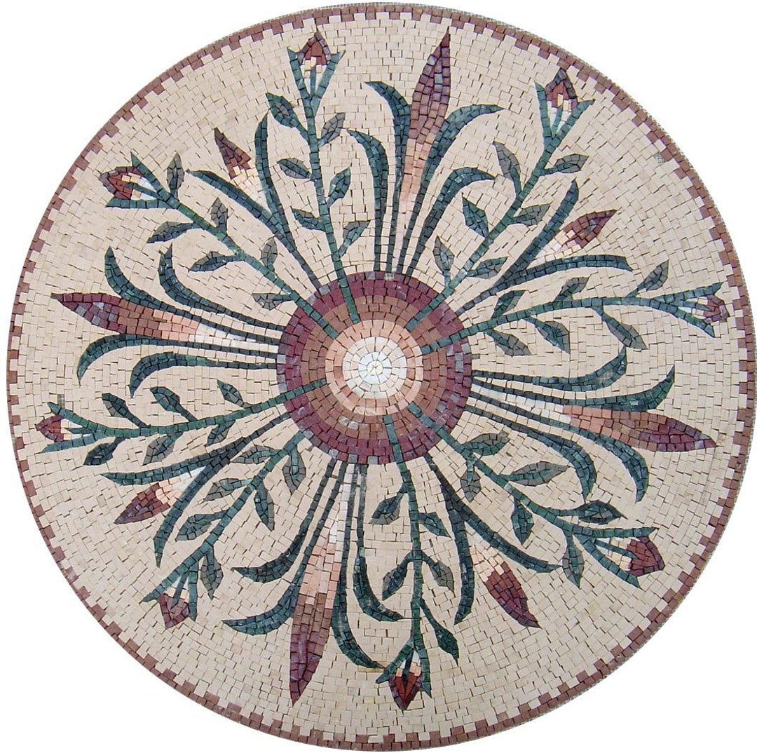 Handmade Marble Mosaic Medallion Art Tile - Floral Stone Decor (40") - Etsy