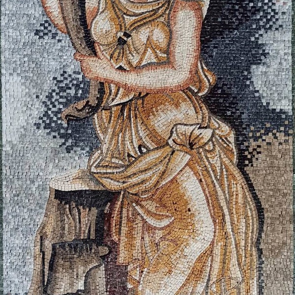 Roman Goddess Ceres with Cornucopia Mosaic Reproduction