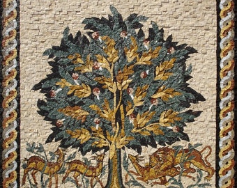 TREE OF LIFE Tiles | Hishams Palace Tree Of Life Reproduction Mosaic Art Tiles | Lion Attacking Deer Art Tiles For House Warming Gift