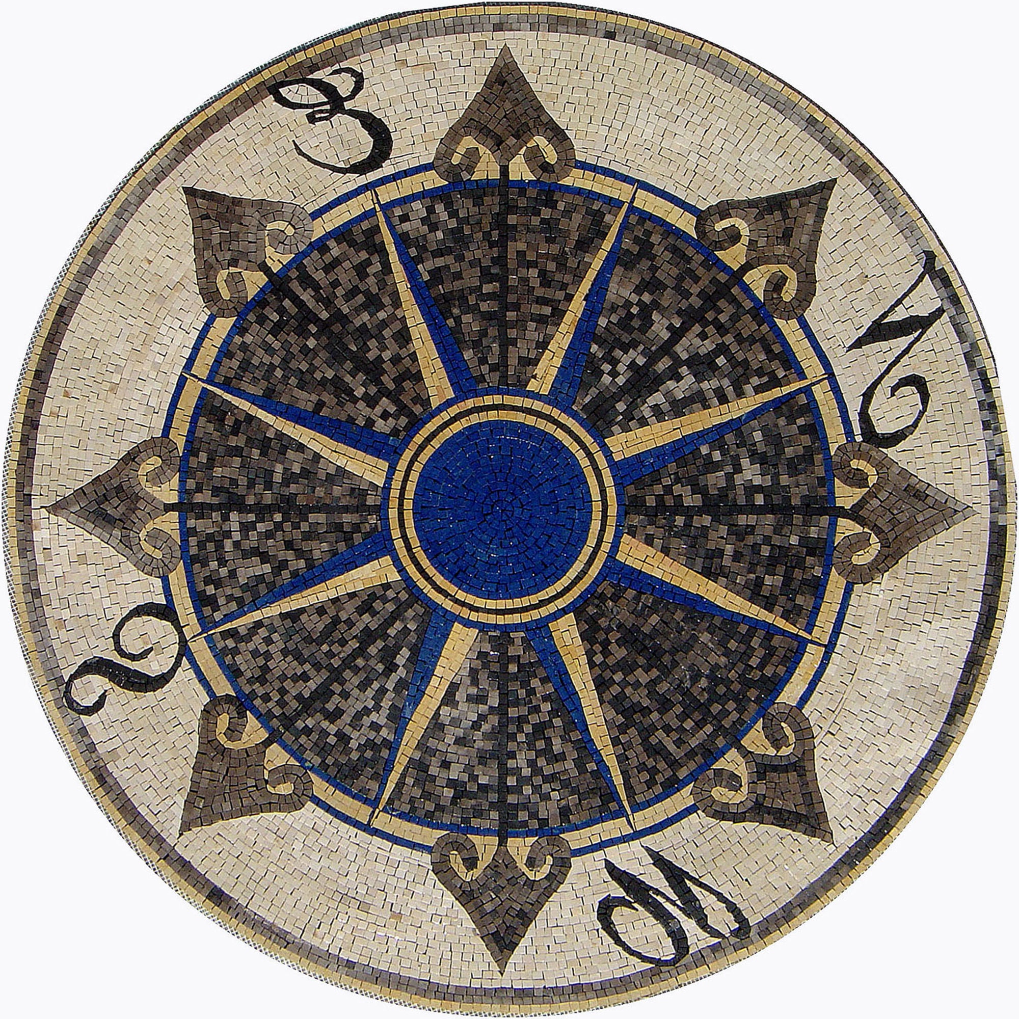 Elegant Nautical Charm - 36" Handmade Compass Rose Marble Mosaic Medallion Flooring Tiles Customization Available