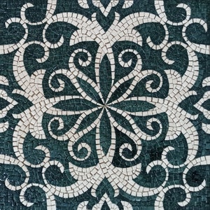 Botanical Medallion Mosaic Tile: Handmade Marble Backsplash (24”x 24")