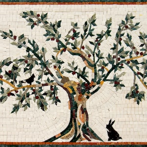 OLIVE TREE MOSAIC - Backsplash Marble Mosaic Tiles. Customization. Handcrafted Roman Mosaics