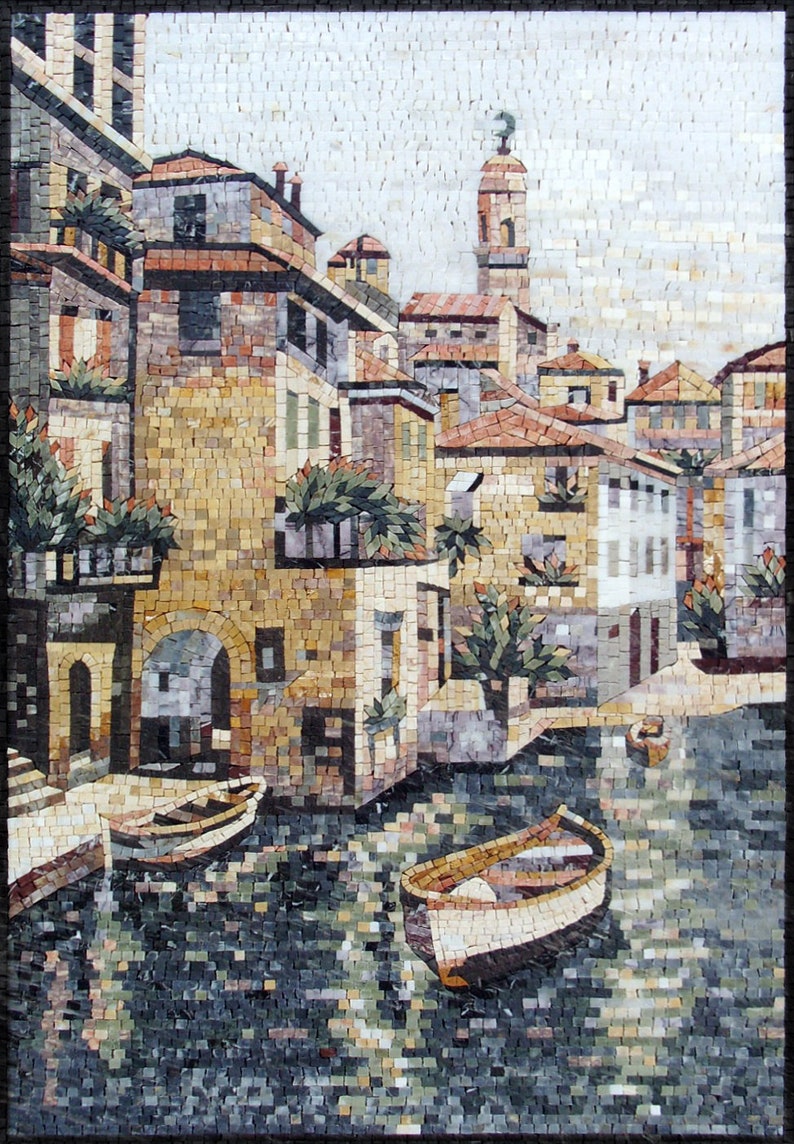 Coastal City Mosaic Tile Art: Handmade Marble Artwork (40” X 28”) - Etsy