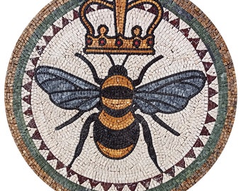 Élégance royale - Tuile d'art faite main de médaillon de mosaïque de marbre de la reine des abeilles - personnalisation disponible