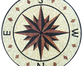 Handcrafted Compass Rose Nautical Marble Mosaic Medallion Backsplash /Flooring Tiles.