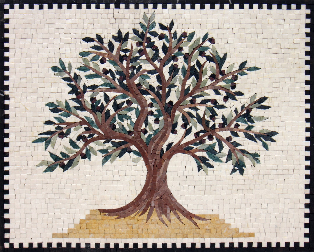 Olive Tree Backsplash Marble Mosaic Tiles. Customization. Handcrafted ...