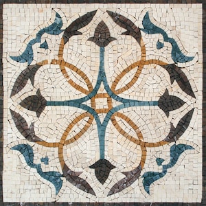 Floral Marble Mosaic Tile: 24" Elegant Medallion, Handmade