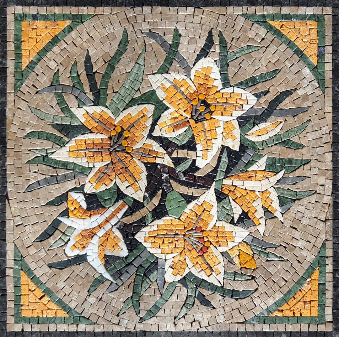 MOSAIC FLOWER ART Handmade Mosaic Flower Rose Yellow and White Lillies