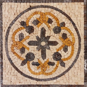 Handmade Geometric Marble Mosaic Tile: Floral Medallion (15"x15")