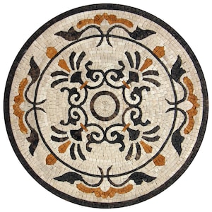 20&quot; Round Mosaic Medallion – Custom Handmade Marble Tile Art, Decorative Floor or Wall Inlay, Indoor Outdoor Stone Decor
