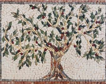 Olive Tree Backsplash Marble Mosaic Tiles. Customization. Handcrafted Roman Mosaics