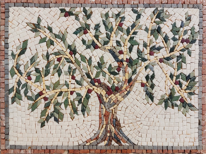 Olive Tree Backsplash Marble Mosaic Tiles. Customization. Handcrafted Roman Mosaics zdjęcie 1