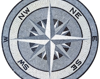 Handcrafted Compass Rose Nautical Marble Mosaic Medallion Backsplash /Flooring Tiles.